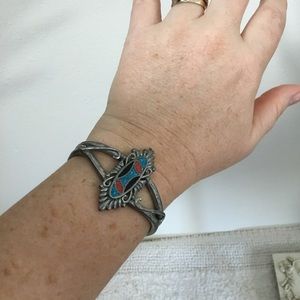 Pewter and Faux Turquoise Cuff Bracelet from 1989